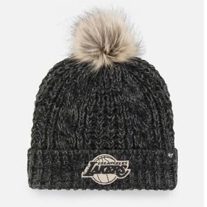 NWT Women's Los Angeles Lakers '47 Black Meeko Cuffed Knit Hat with Pom